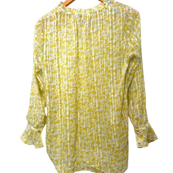 ROSE & OLIVE Long Sleeved Sheer Blouse Butter Yellow Pastel Green Floral Size S - Picture 5 of 8